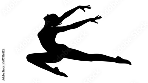 Graceful Silhouette: A dancer leaps gracefully against the light, embodying the essence of motion, elegance, and artistic expression. The figure, a striking silhouette.