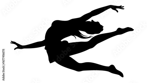 Dance silhouette: A graceful dancer, poised in mid-air, executes a flawless leap, captured in elegant silhouette. A stunning visual testament to the artistry of dance and the beauty of human movement.