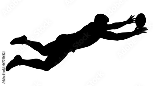Agile Football Player Silhouette: A dynamic silhouette captures the essence of a football player leaping, arms outstretched towards the soaring ball. A symbol of speed, agility, and athletic prowess