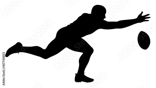 Football Silhouette: A dynamic silhouette captures the moment of a player reaching out to catch a football, embodying action and athleticism.