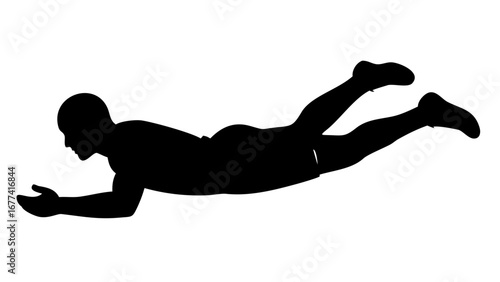 Dynamic Dive Silhouette: An athletic figure is frozen mid-motion in a silhouette, capturing the energy and fluidity of a dive, evoking a sense of motion, determination, and graceful athleticism.