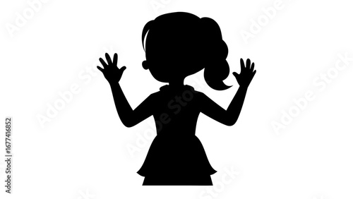 Silhouette of a Woman: A simple yet striking silhouette of a woman is featured, her hands raised in a gesture of greeting or celebration, her presence exudes a sense of poise and elegance.