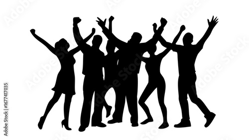 Silhouettes of people dancing in a group vector illustration