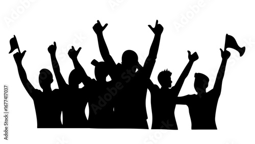 Victory Silhouette: A dynamic silhouette of triumphant individuals, their arms raised in exultation. perfect illustration for a banner, poster, or social media campaign.