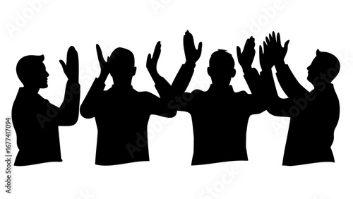 Enthusiastic Applause Silhouettes: A row of applauding figures stand with raised hands, creating a scene of celebration, appreciation, and encouragement.