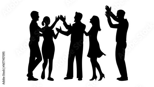 Silhouetted Applause: A unified gathering of figures applauds, their forms creating a visually compelling display, emphasizing unity and shared appreciation.