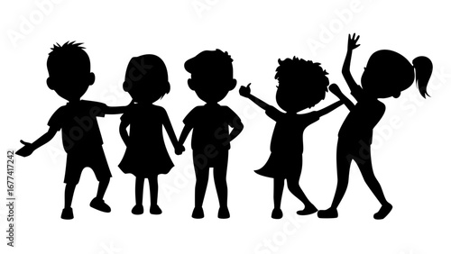 Silhouette of Joyful Child Group: A charming silhouette captures a group of young children reveling in the pure joy of friendship and companionship.