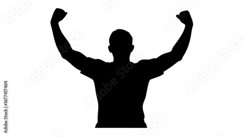 Silhouette of Triumph: A bold silhouette of an individual stands tall, arms raised in a triumphant gesture, symbolizing achievement, victory, and the exhilaration of success. 