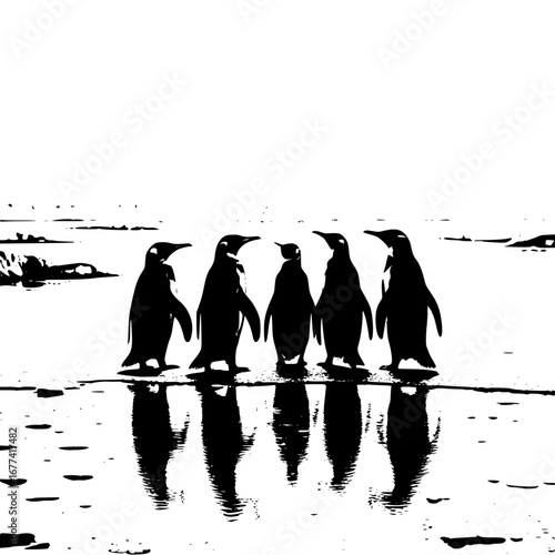Penguin family waddling together in Antarctica