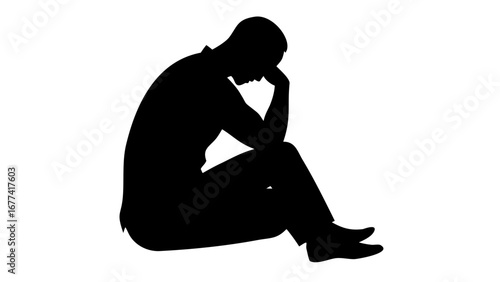 Silent Solitude: A silhouette of a person, lost in thought, sits alone against a neutral background. the poignant illustration captures a mood of introspection and reflection.