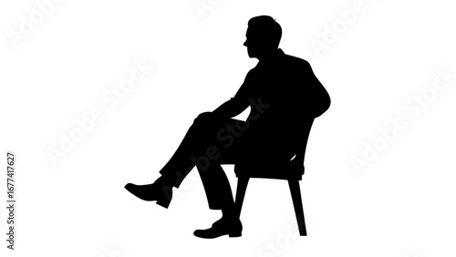 Solitary contemplation: A silhouette of a man engrossed in quiet reflection, seated thoughtfully in a modern chair, evokes a sense of introspection and calm.