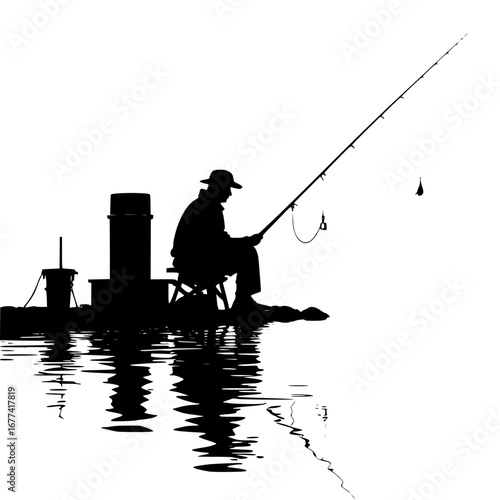 Peaceful fishing silhouette on calm waters escape