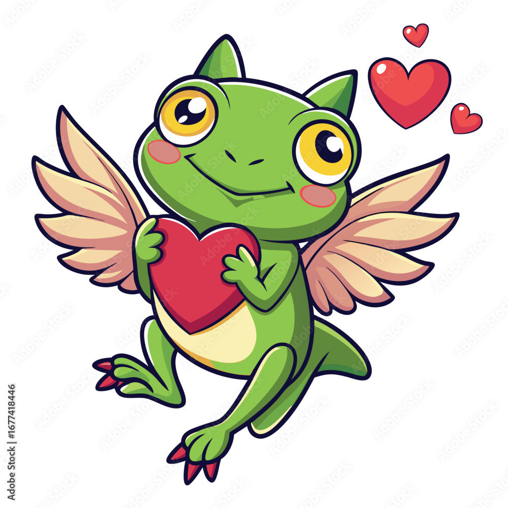 Fototapeta premium Frog Cupid with Wings and Hearts