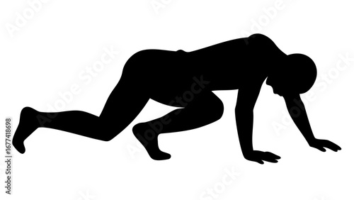 Crawling Silhouette: An athletic silhouette demonstrates a crawling exercise, showcasing movement and strength.