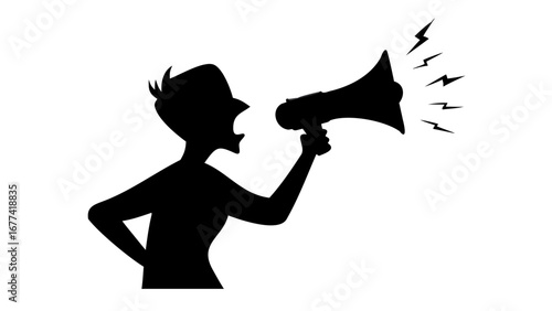 Megaphone silhouette illustration: A striking silhouette of a figure confidently holding a megaphone, perfect for conveying announcements, calls to action, or impactful messaging.