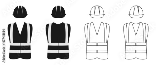 safety vest and hard hat helmet  icon set vector illustration isolated on white background.