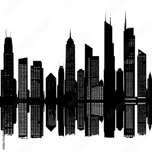 Modern city skyline silhouette reflection