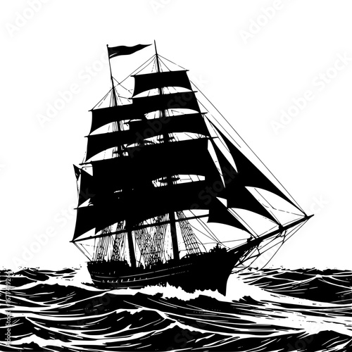 Majestic tall ship sails through stormy seas