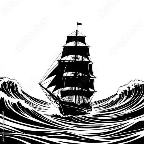 Historic tall ship sails through stormy seas