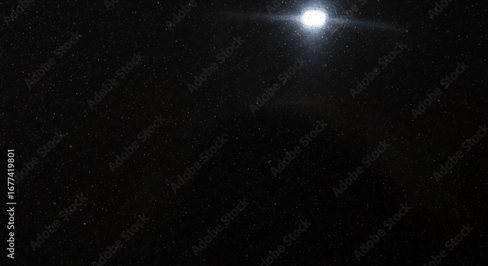 Fototapeta premium Cosmic Reflection: A Bright Glare on a Dark, Star-Speckled Surface