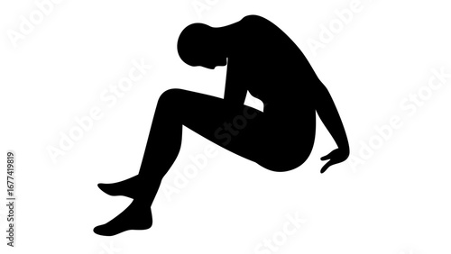 Silhouette Contemplation: A solitary figure, rendered in stark silhouette, sits in quiet contemplation, exploring themes of introspection and emotional reflection.