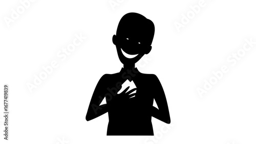 Sinister Silhouette: A haunting silhouette of a person, captured in stark black and white, embodies an unsettling smile and a hand on the chest, hinting at a darker emotion. 