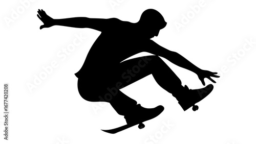 Skateboarder in Action: A dynamic silhouette of a skateboarder executing a daring jump, capturing the energy, skill, and freedom of action sports, a testament to the thrill of athletic pursuits.