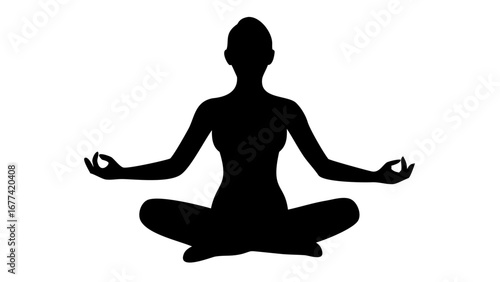 Silhouette of a Woman Meditating: A serene black silhouette of a woman in a meditative pose, exuding calmness and inner peace.