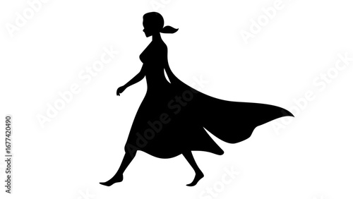Silhouette of a Walking Woman: An elegant silhouette of a woman walking, her silhouette gracefully showing movement. The image is a monochromatic study of a female figure in stride.