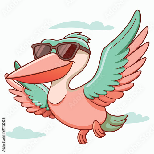 Cool Pelican Soaring in the Sky with Sunglasses