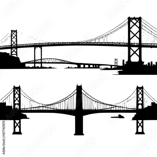 Iconic suspension bridges against a clean sky