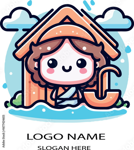 Cute noahs logo icon vector white background .