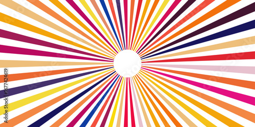 Abstract explosion background in colorful retro rainbow gradient. Colorful sun rays pattern vector graphic to use in hipster poster, retro background, old style invitation card. Colorful popular ray.