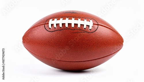 American football with brown textured leather and white laces, isolated against a clean background