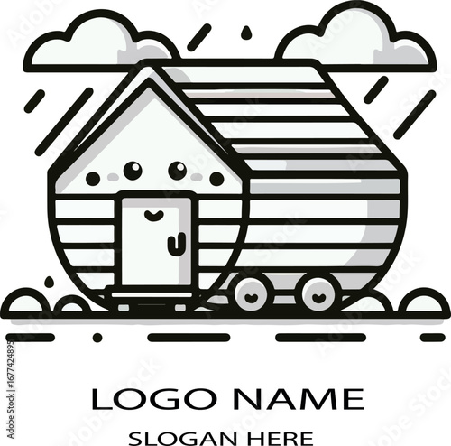 Cute noahs ark outline logo icon vector white background .