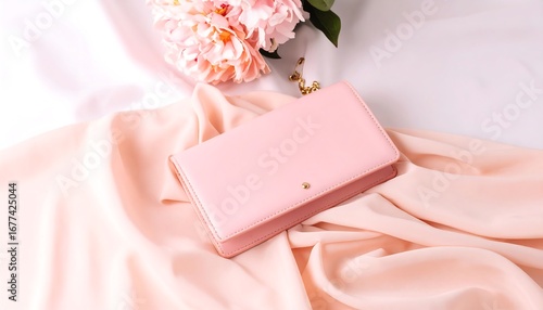 Elegant pink wallet on fabric