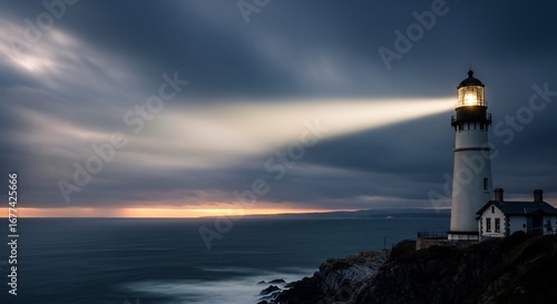 Wallpaper Mural Dramatic Lighthouse Beacon at Dusk: Coastal Sentinel Under Moody Skies Torontodigital.ca