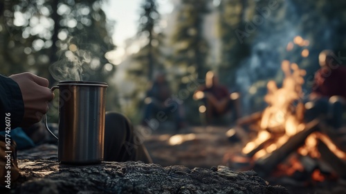 Wallpaper Mural Person holding mug in front of campfire. Real time open video of meal picnic. Campfire with stars and a fire on a campsite. An individual with a mug positioned in front lifestyle of a campfire. Torontodigital.ca