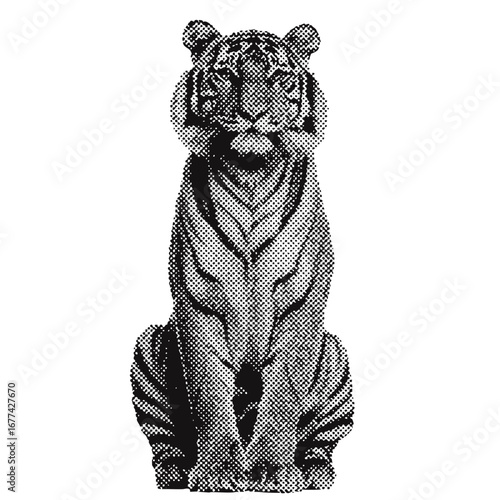 Circus performing tiger halftone grunge vector design element