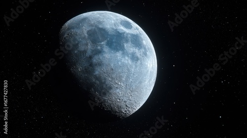 Close cinematic shot of the moon with intense clarity, every crater and ridge visible, glowing softly in the night sky