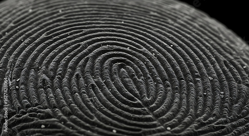 black and white fingerprint closeup background, biometric pattern texture wallpaper, forensic identity backdrop
