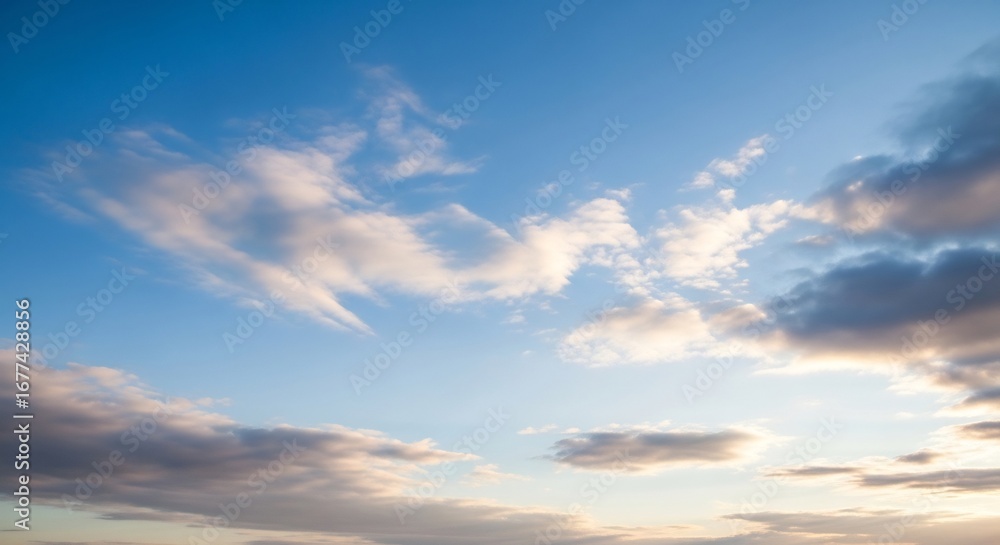 Obraz premium Dynamic Blue Sky with Varied Cloud Textures and Subtle Warm Hues, Peaceful Day
