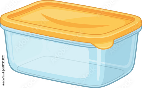 Bright yellow lid rectangular food container for storage and organization vector