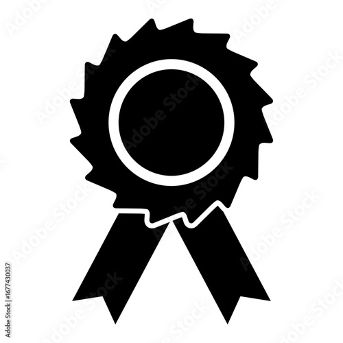 Black award badge icon with ribbon isolated on white background suitable for achievement and success concepts