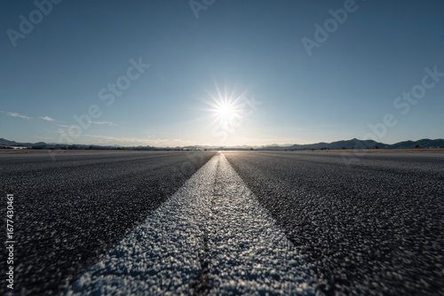 Asphalt runway, sunlit center line
