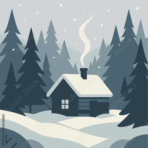house in a snowy area graphic t-shirt design vector illustration