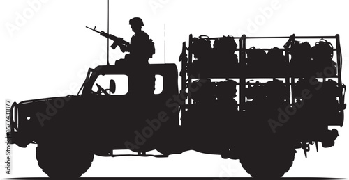 Supply Truck A truck moving supplies or soldiers. full length silhouette black vector illustration