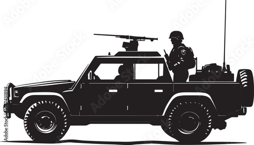 Security Checkpoint Vehicle A vehicle positioned at a checkpoint, ensuring security. Full-length silhouette in black vector design.