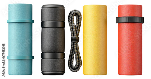 Colorful Isolated Containers with Rope on Transparent Background