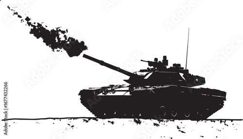 Tank Firing A tank firing a shell, smoke rising. full length silhouette black vector illustration